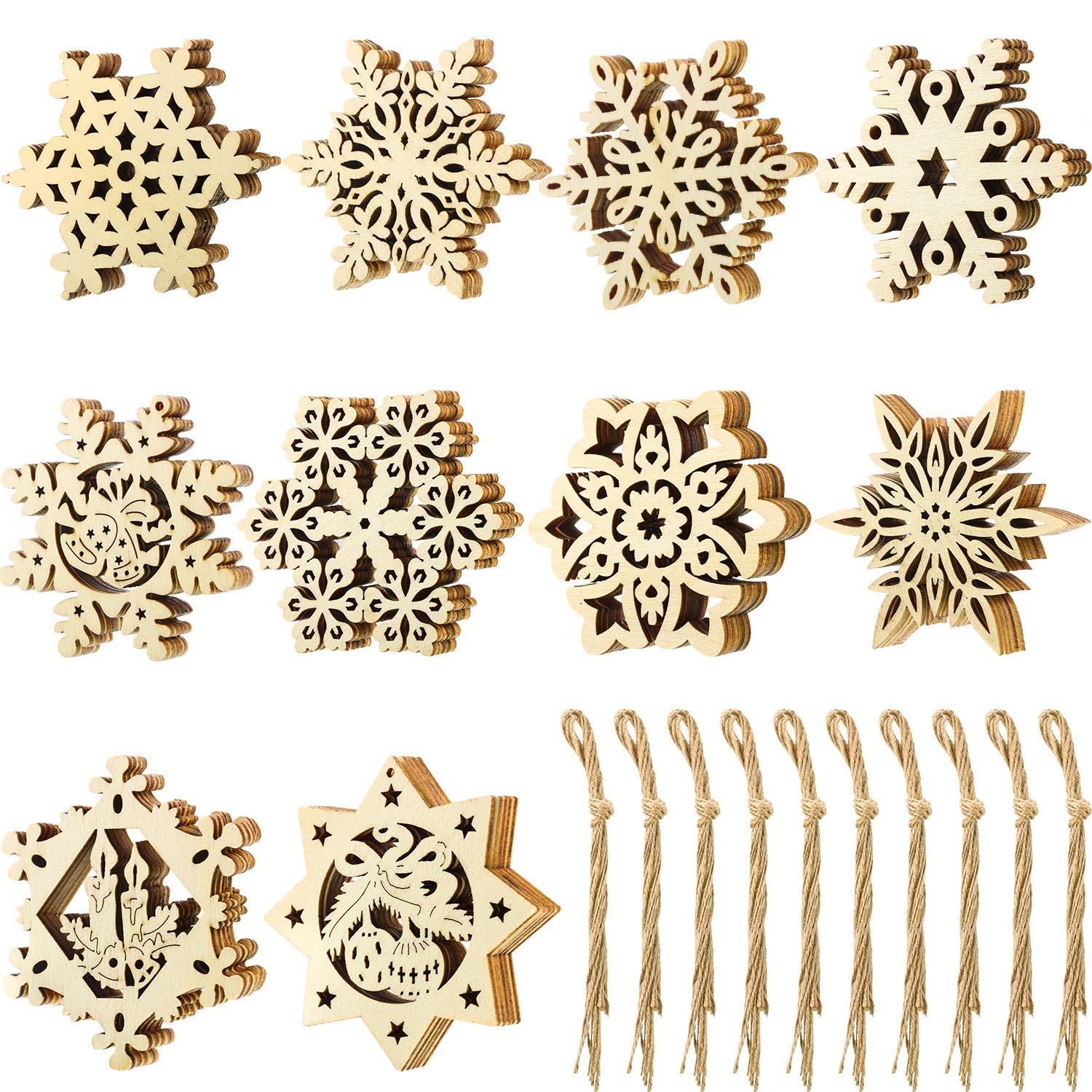 50 Pieces Unfinished Wood Snowflake Ornaments Christmas