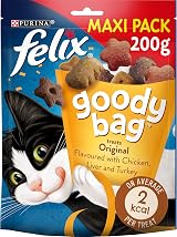 FELIX Goody Bag Original Mix Chicken Liver Turkey Cat Treats 200g Pack of 5