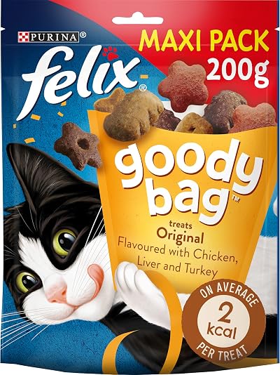 FELIX Goody Bag Original Mix Chicken Liver Turkey Cat Treats 200g Pack of 5