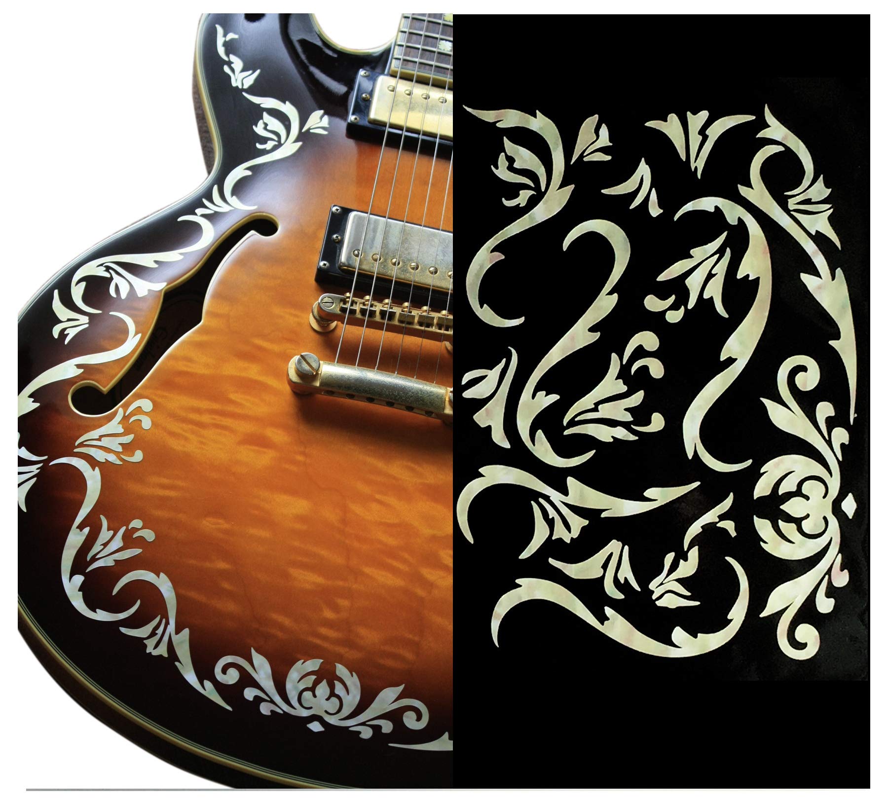 Inlay Stickers for Guitars & Bass - Bob Weir's Cowboy Fancy Vines - Aged White Pearl