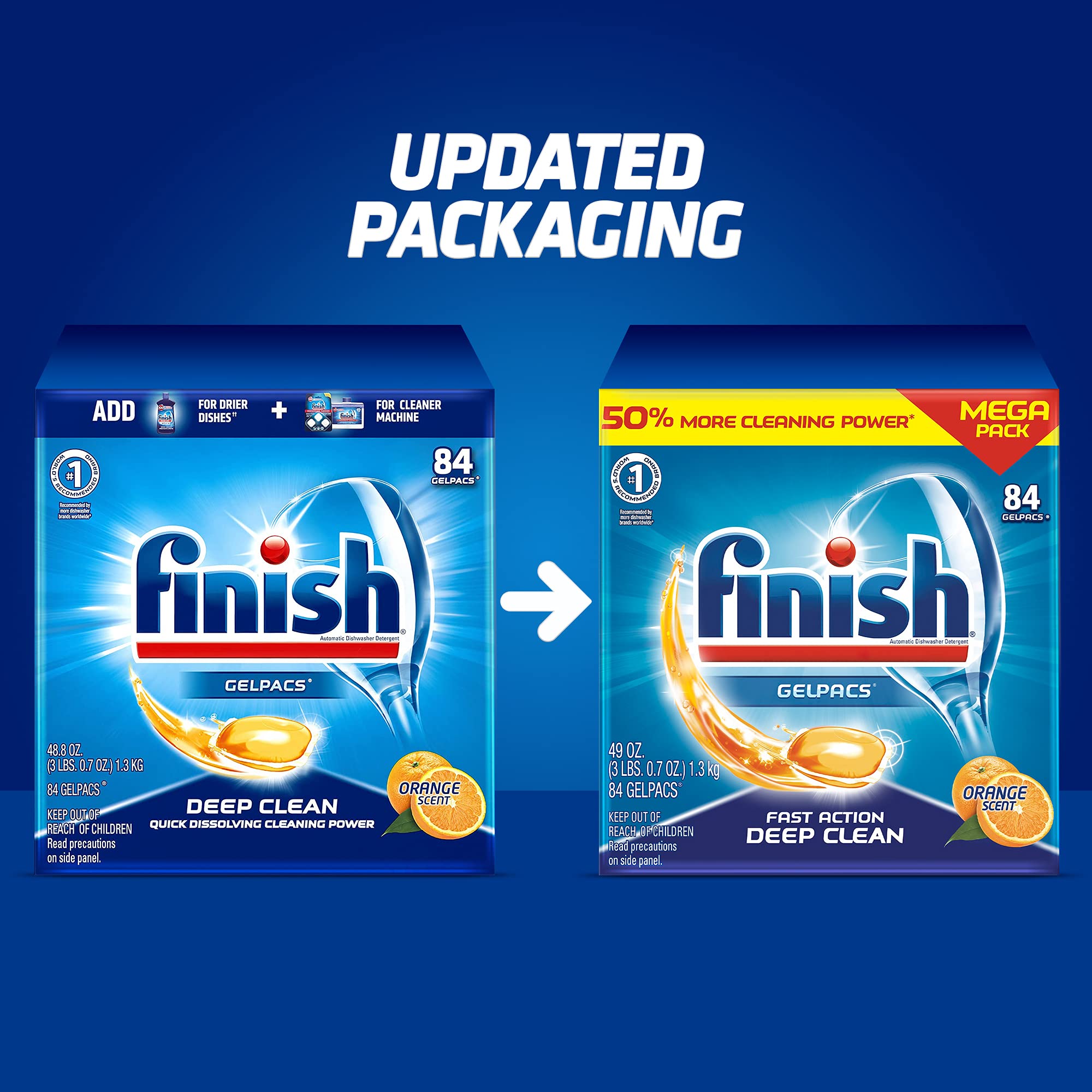 Finish Gelpacs Dishwasher Detergent, Orange Scent, 84 Count
