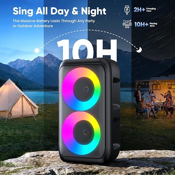 KARAOKE MACHINE FOR ADULTS KIDS, PORTABLE BLUETOOTH SPEAKER WITH 2 WIRELESS MICROPHONES, TWS MODE & LED LIGHT, 10H BATTERY PA SYSTEM STAGE MONITORS,PERFECT FOR HOME PARTY OUTDOOR BIRTHDAY GIFTS(BLACK)