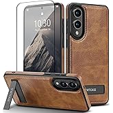 WTCASE Strong Magnetic for Samsung Galaxy S25 Edge Case Leather with Stand,[Compatible with MagSafe], Slim Adjustable Kickstand Phone Case (Brown)