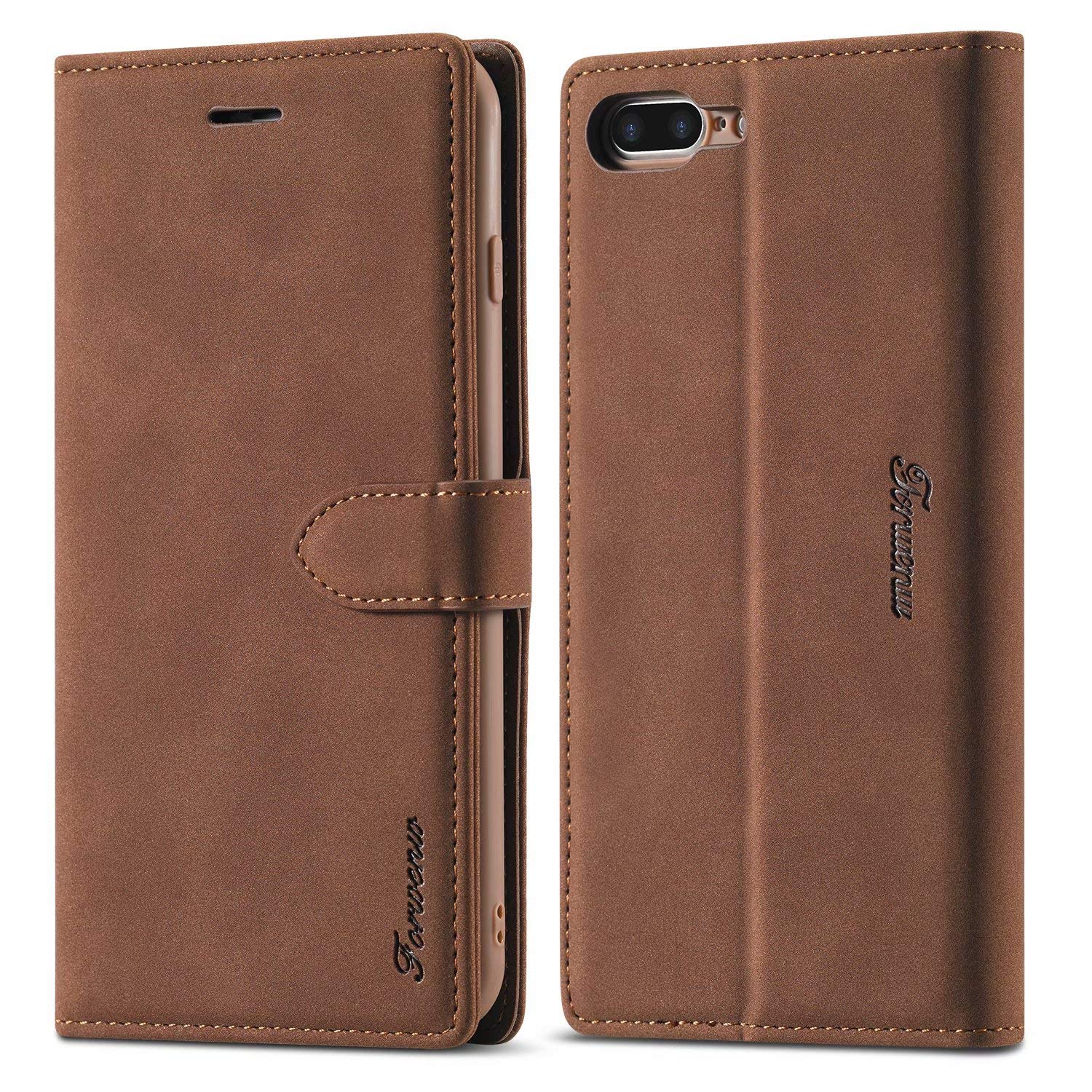 LOLFZ Wallet Case for iPhone 7 Plus, for iPhone 8 Plus Case Premium Leather Case Card Holder Kickstand Magnetic Closure Flip Case Cover for iPhone 7 Plus 8 Plus - Brown