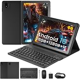 Android 16 Tablet, 10.1" HD IPS, 26GB RAM, 128GB ROM, WiFi 6, BT 5.4, Black | 2-in-1 tablet keyboard, mouse, stylus &amp; case. Features IPS, 1TB expandable storage, WiFi, GPS, BT. Great for work &amp; learning