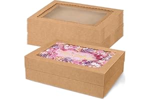 MUMULULU 12 PCS 16x11x4 Inch Brown Cake Boxes with Window Brown Bakery Boxes Large Treat Box for Donuts Cookies Dessert Cupca
