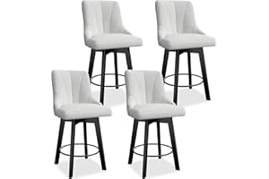 YaFiti Swivel Bar Stools with Backs, 24" Counter Height Barstools Set of 4, Fabric Upholstered Counter Bar Stools with Solid Wood Legs for Kitchen Island, Home Bar, Light Gray