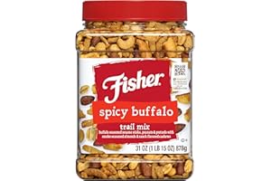 Fisher Spicy Buffalo Bulk Trail Mix, 31 oz Jar; Buffalo Seasoned Sesame Sticks, Peanuts & Pretzels with Smoked Seasoned Almonds & Ranch Flavored Cashews; Hot Spicy Snack Mix, Snacks for Adults