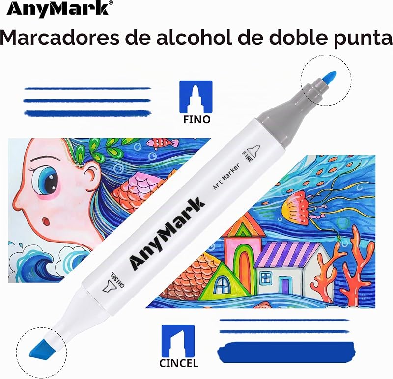 Rotuladores Alcohol, 100 Colores, Punta Biselada y Punta Fina