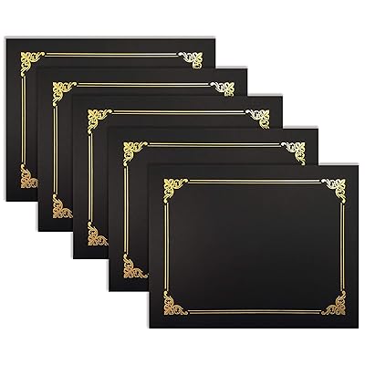 25 Pack Black Certificate Holders, Diploma Holders, Document Covers with Gold Foil Border, by Better Office Products, for Letter Size Paper, 25 Count, Black