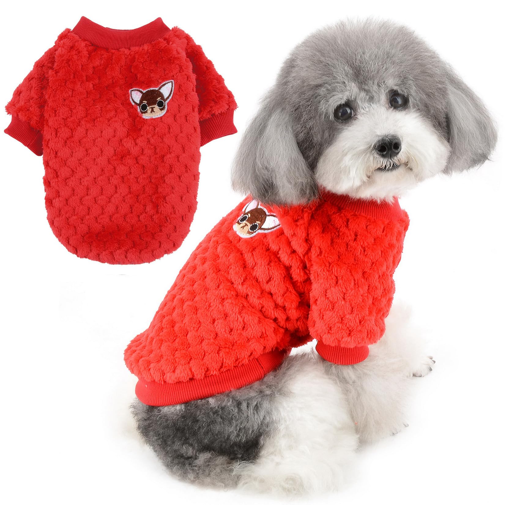 ZUNEA Small Dog Jumper Puppy Sweater Coat Winter Warm Fleece Pullover for Dogs Boy Girl Super Soft Pet Clothes Apparel Chihuahua Cat Outwear for Cold Weather Red XL