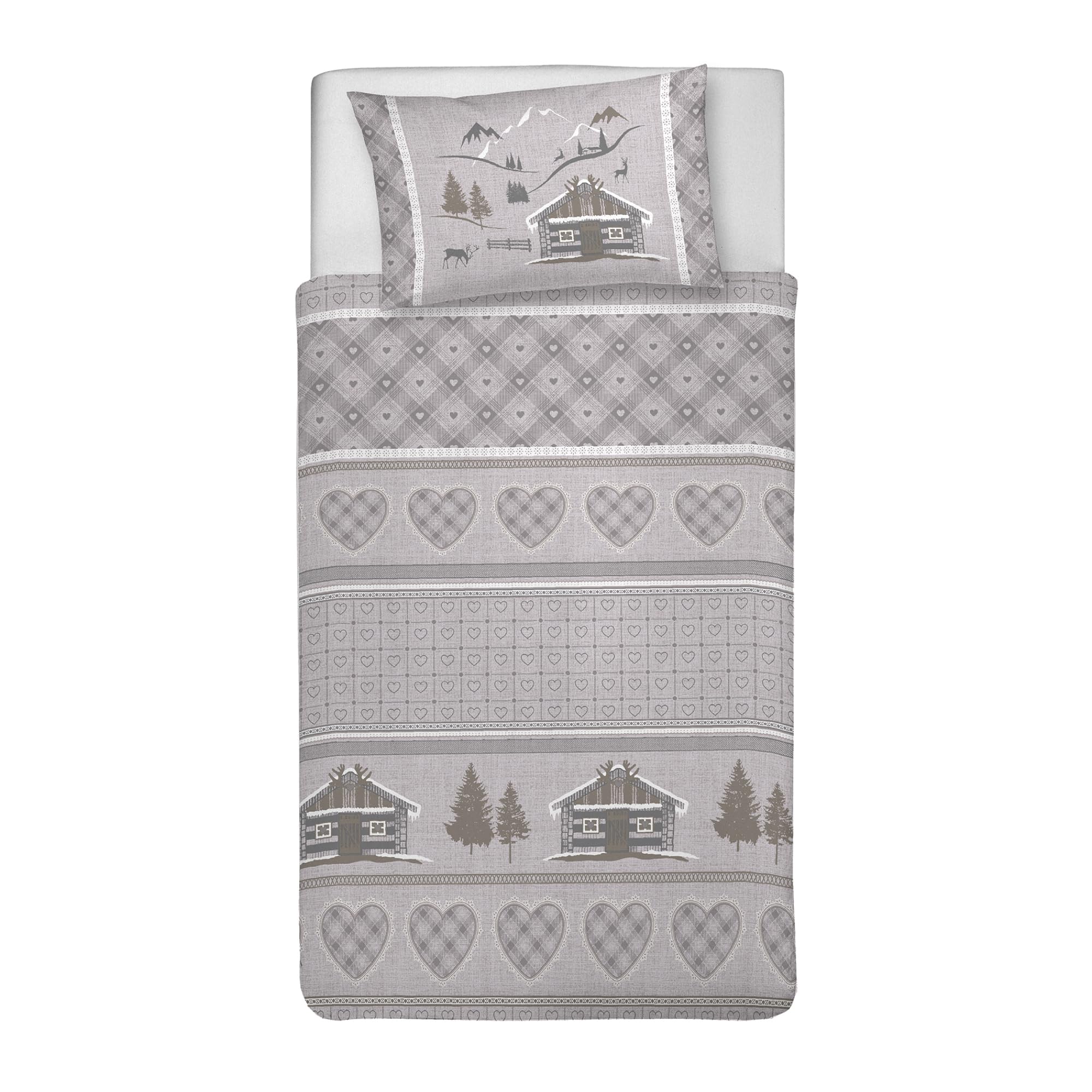 PENSIERI DELICATI Duvet Cover, Cotton, Beige Chalets, Single — image 1