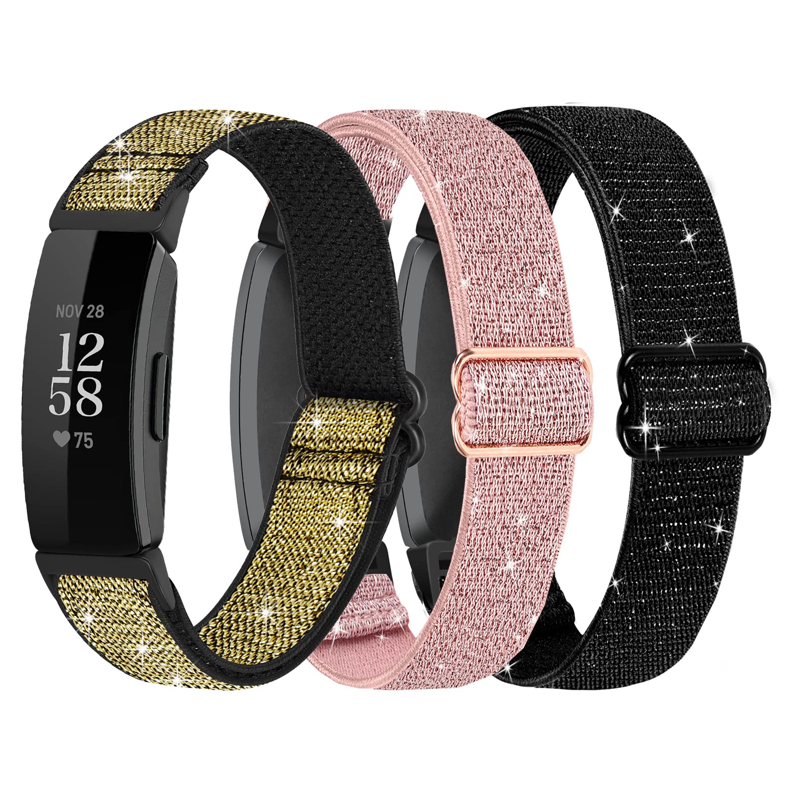 3-Pack Elastic Nylon Straps Compatible with Fitbit Inspire 2 / Inspire HR/Inspire/Ace 2, Soft Adjustable Solo Loop Replacement Bands for Fitbit Inspire Fitness Tracker Women Men