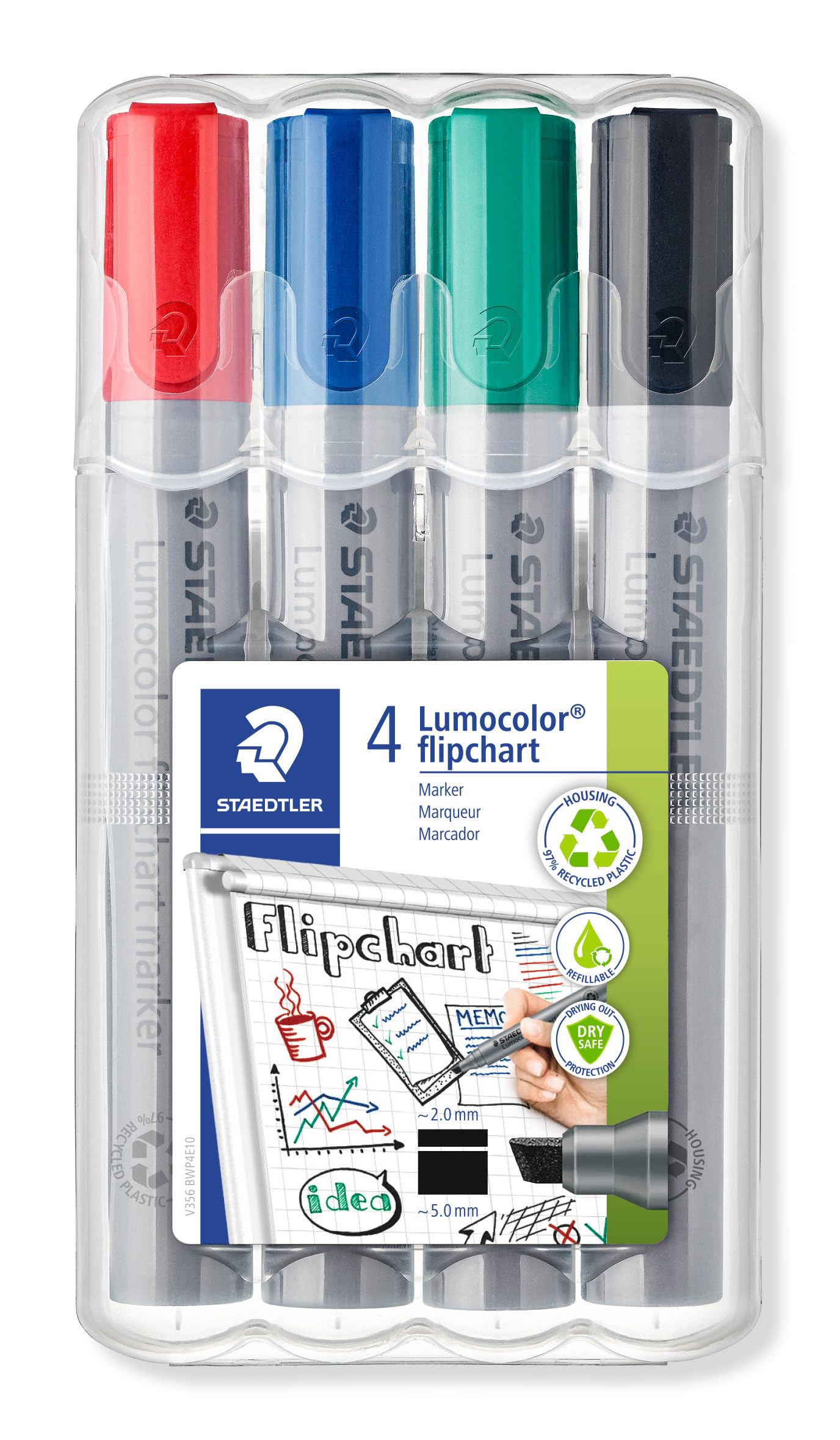 Staedtler Lumocolor WP4 356 B Flip Chart Marker Refillable in Staedtler Box with 4 Colours — image 1