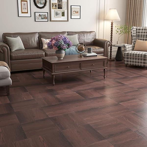 DECOTALK PEEL AND STICK FLOOR TILE WATERPROOF 30 PCS WOOD FLOORING TILES CHEERY WOODS VINYL TILE VINYL FLOOR TILES 12″X12″, SELF ADHESIVE FLOORING WOOD PLANKS FOR KITCHEN, BATHROOM
