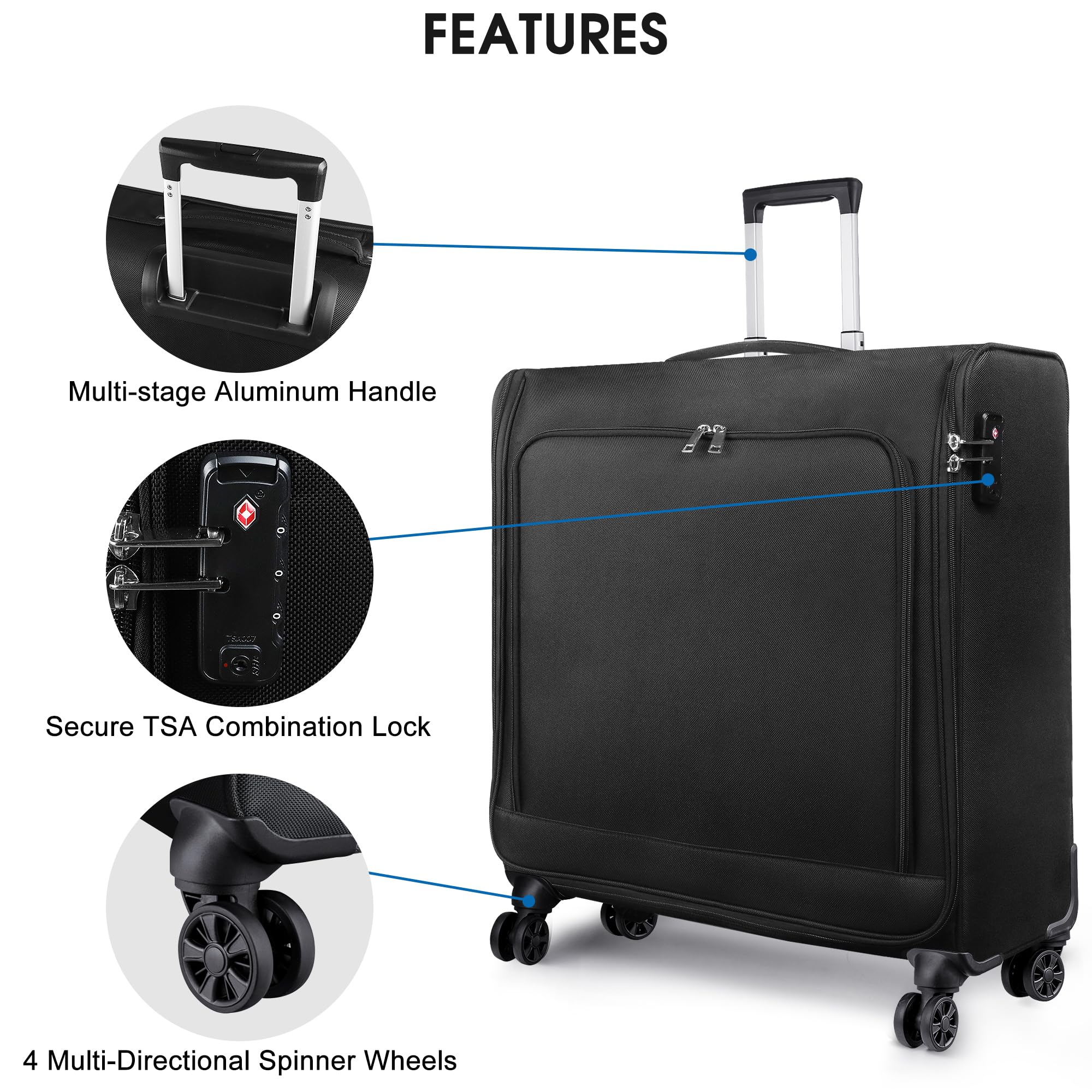Bukere Rolling Garment Bags with Wheels for Travel, Checked-Large 26-Inch Suitcase, Wheeled Garment Luggage Bag with TSA Locks for Men and Women, 4 Spinner Wheels, Separate Suit Compartment