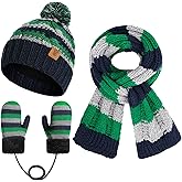 Boys Winter Hat Scarf and Gloves Set for Kids Warm Knitted Hat Mittens and Fleece Neck Warmer Scarf Set for Boys Girls 3pcs