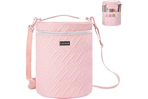 Leudes Yarn Bag, Crochet Tote Knitting Bag Water Resistant Yarn Storage Organizer Holder Case for Crochet Hooks Needles Knitting Kit for Beginners (Pink)
