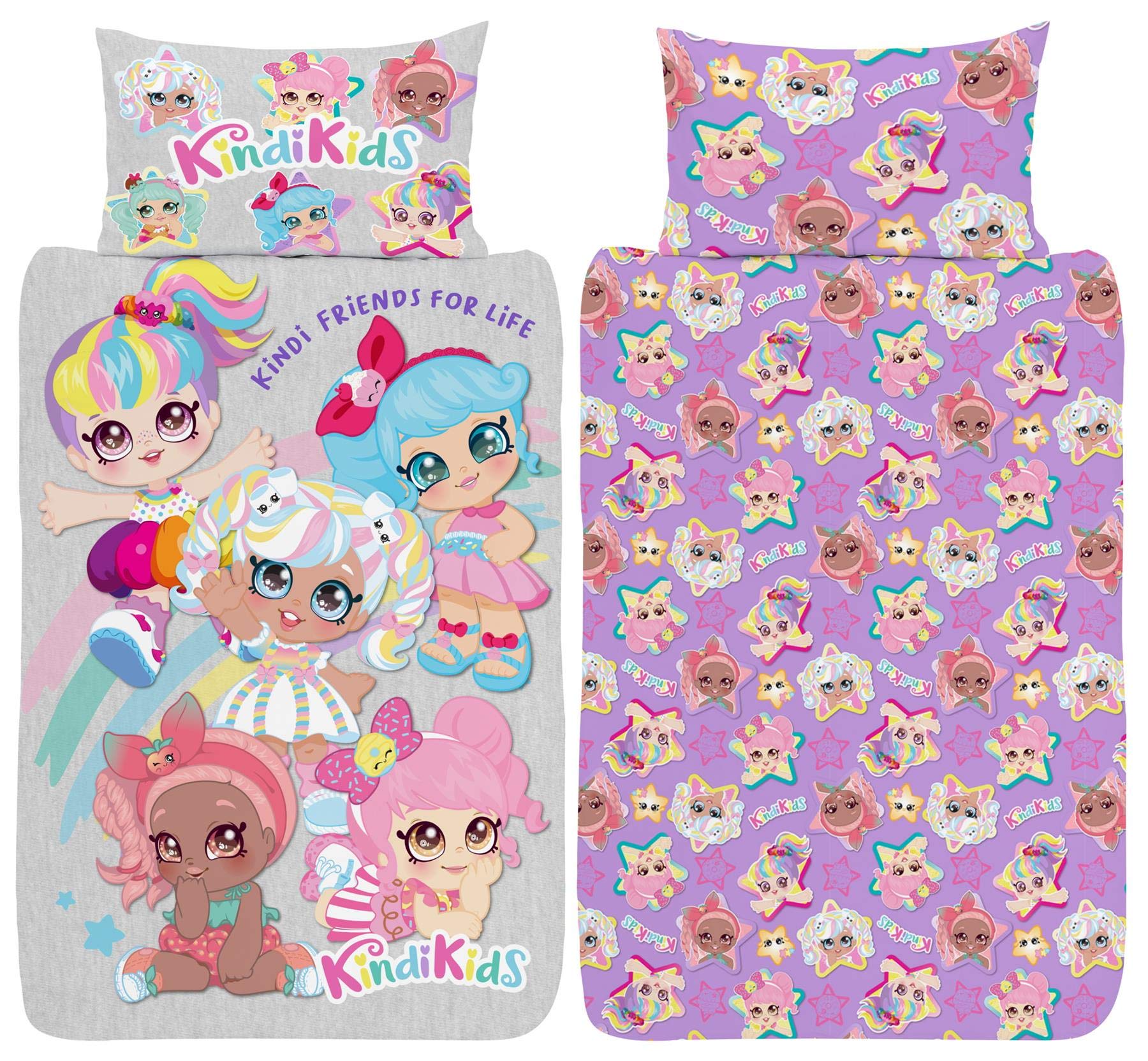 Kindi Kids Single Duvet Cover - Official Reversible Bedding Set - Polycotton - Marsha Mello, Donatina, Jessicake and Summer Peaches