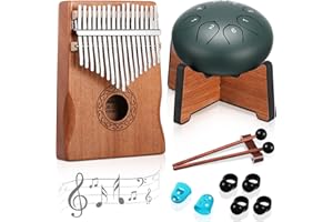 Resholder Rain Drum for Outside Garden Thumb Piano Kalimba Musical Instruments Set 8 Notes 6 Inches Steel Tongue Drum 17 Keys Finger Piano for Adult Beginners Gift for Christmas(Mineral Green)
