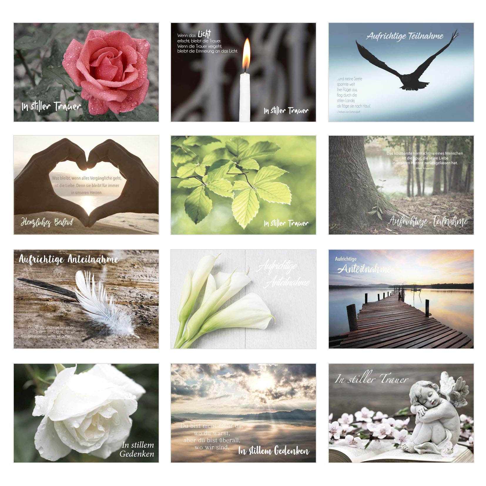 Edition Seidel Set of 12 sensitive premium sympathy cards / sympathy cards with envelope. Sympathy card with saying (double cards / folding cards with envelope).