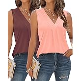 EyMuse 2 Pack Womens V Neck Tank Tops Tshirts 2024 Fashion Sleeveless Blouses Casual Loose Summer tees