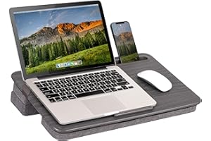 LapGear Elevation Lap Desk with Device Ledge, Phone Holder, and Booster Cushion - Gray Woodgrain - Fits up to 15.6 Inch Lapto