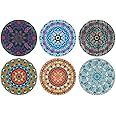 CARIBOU Coasters , Bohemian Mandala One Design Absorbent ROUND Fabric Felt Neoprene Coasters for Drinks, 6pcs Set