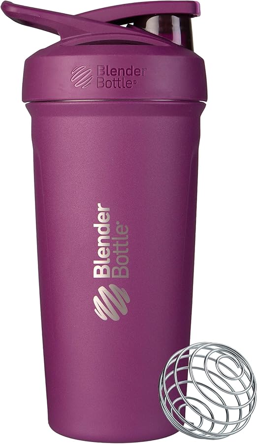 Amazon Com Blenderbottle Strada Shaker Cup Insulated Stainless Steel Water Bottle With Wire Whisk 24 Ounce Plum Kitchen Dining