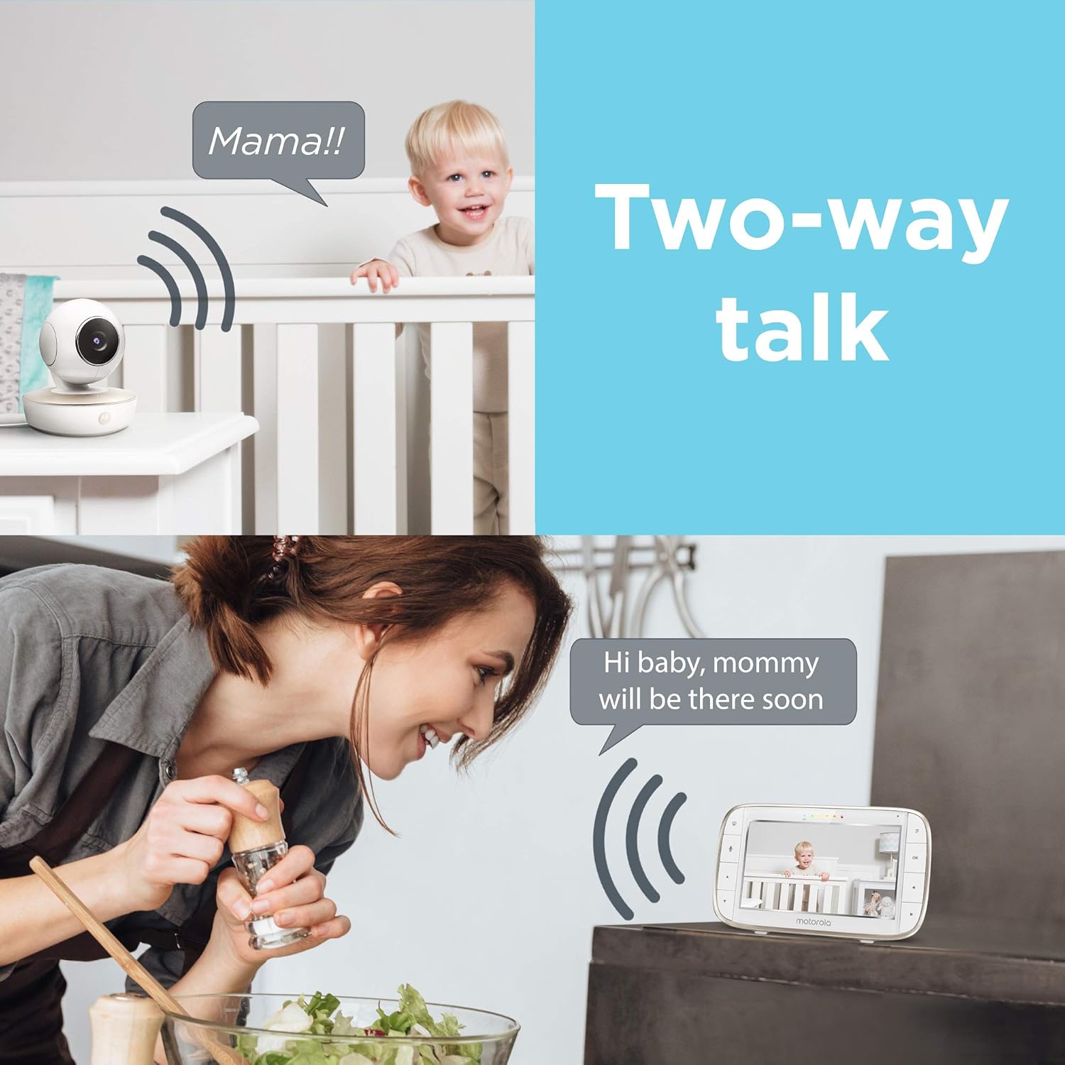 Motorola Video Baby Monitor - 2 Wide Angle HD Cameras with Infrared Night Vision and Remote Pan, Tilt, Zoom - 5-Inch LCD Color Display with Split Screen View, Room Temperature and Sound Alert MBP50-G2 : Baby
