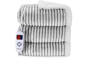Yokimisu Electric Throw Blanket, Super Cozy Line Flannel & Sherpa Heated Throw with 6 Heating Levels & 1-4 Hours Auto Off, Fast Heating & Overheat Protection, 50x60 Inch, Gray