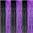 Graduation Decorations 2025 Purple Black Foil Fringe Backdrops, Black Purple Party Decorations Streamer Tinsel Curtains for Graduation Birthday Halloween Party(3 Pack)