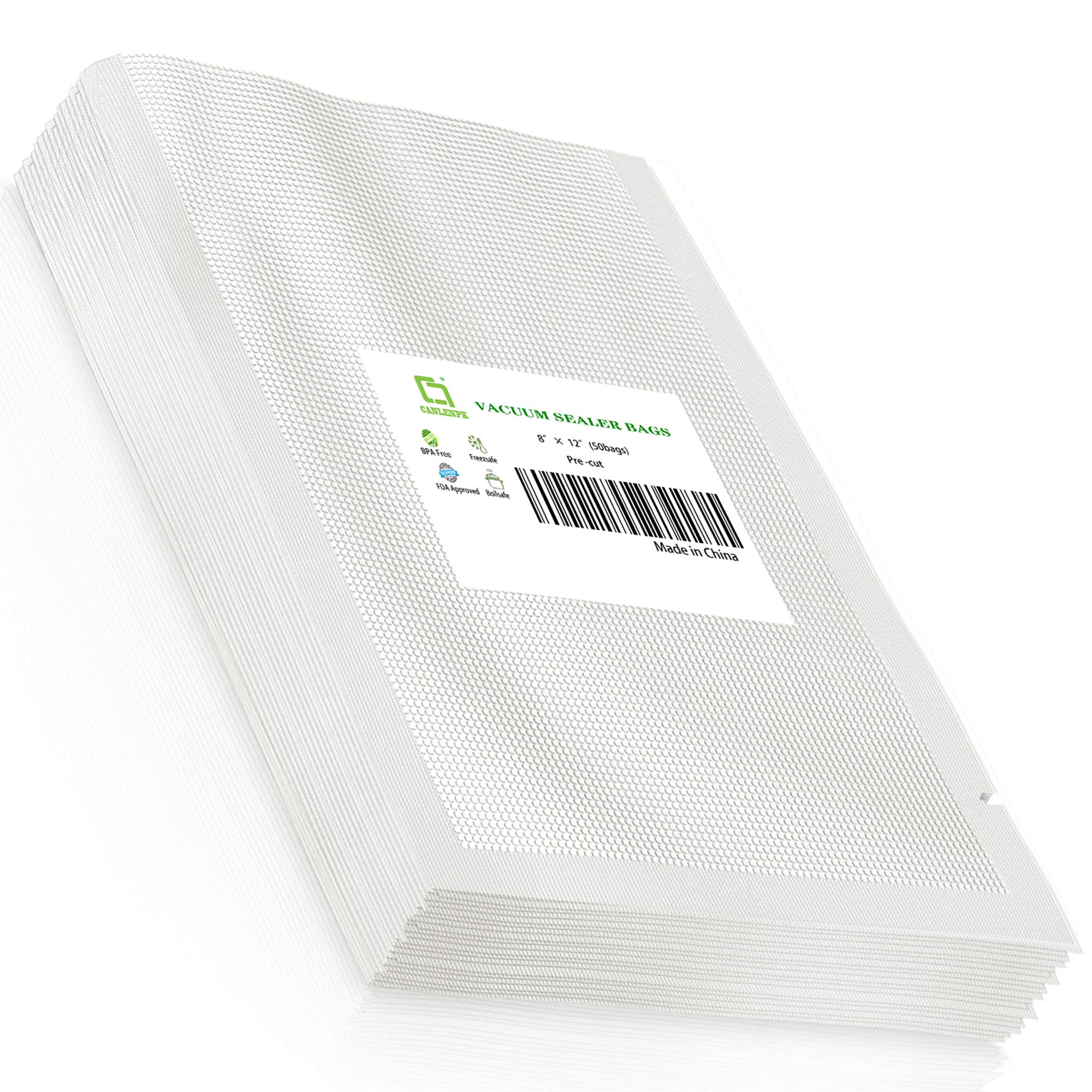 CANLENPK 8x12 Inch/20x30cm Vacuum Sealer Bags food Storage,Keep Fresh Lock Nutrition,Sous Vide Bags Freezeable and Boilable Microwaveable(50 Bags)