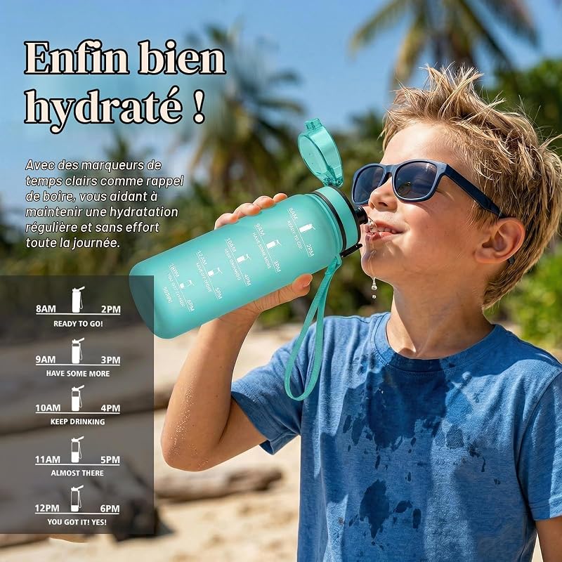 Gourde 500ml, Bouteille Motivation avec Filtre, Bouteille d'eau Anti Fuite, Réutilisable, pour l'École, Bureau, Extérieur, Fitness