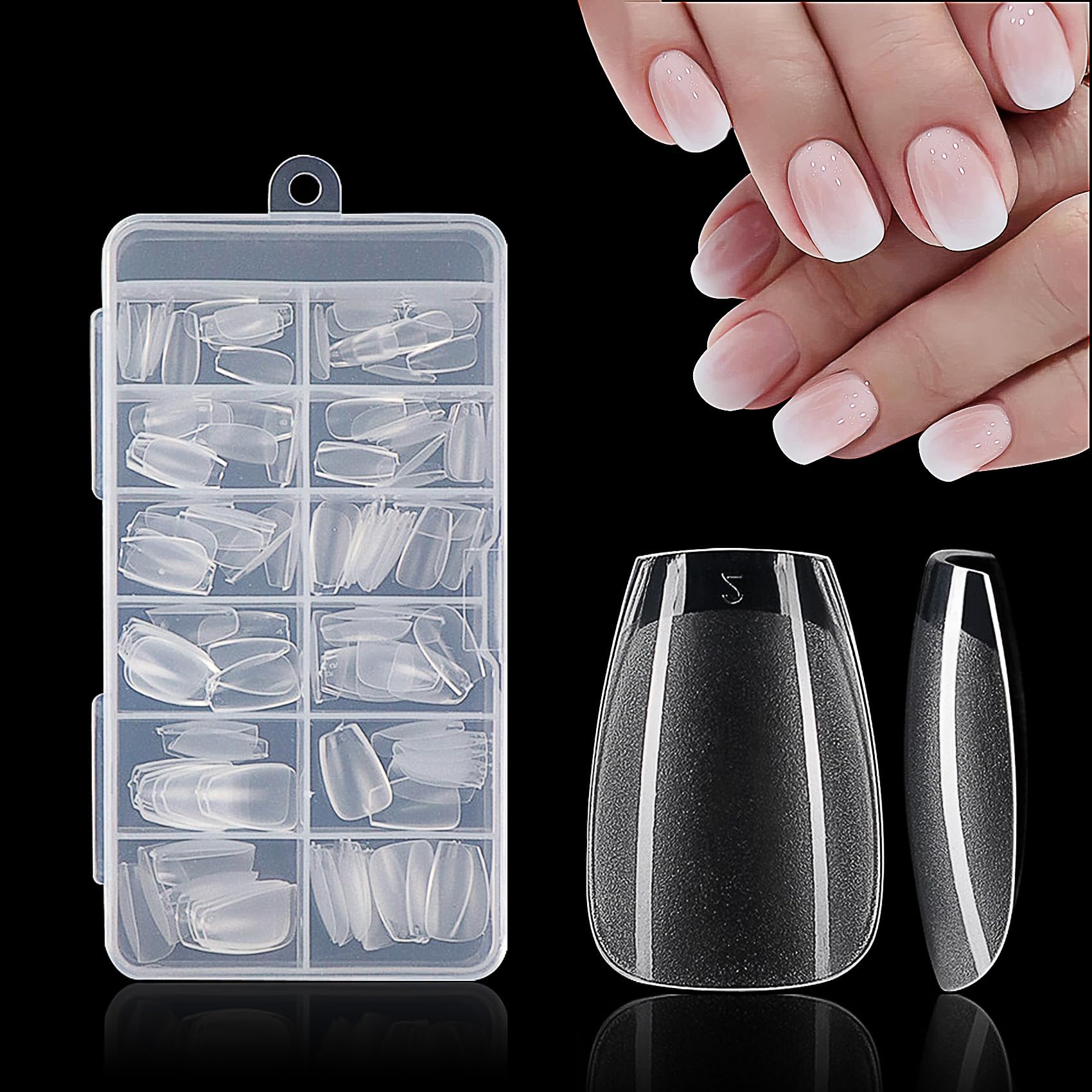 SanFangyue Extra Short Square Nail Tips - 192Pcs Soft Gel Nail Tips Square Shaped Full Cover Gel X Nails Pre Etched for Extensions, Clear Strong False Press on Nails 12 Sizes