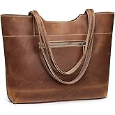 S-ZONE Vintage Genuine Leather Tote Bag for Women Large Handbag Shoulder Purse