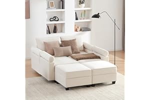 Tbfit Modular Sectional Sleeper Sofa, Convertible Oversized U Shaped Couch with Reversible Chaises, Sofa Bed with Adjustable Arm & Storage Ottoman for Living Room, Beige