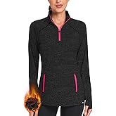 Soneven Women's Thermal Fleece Running Shirts Warm Winter Pullover Cold Weather Workout Hiking Tops with Thumb Holes Pockets