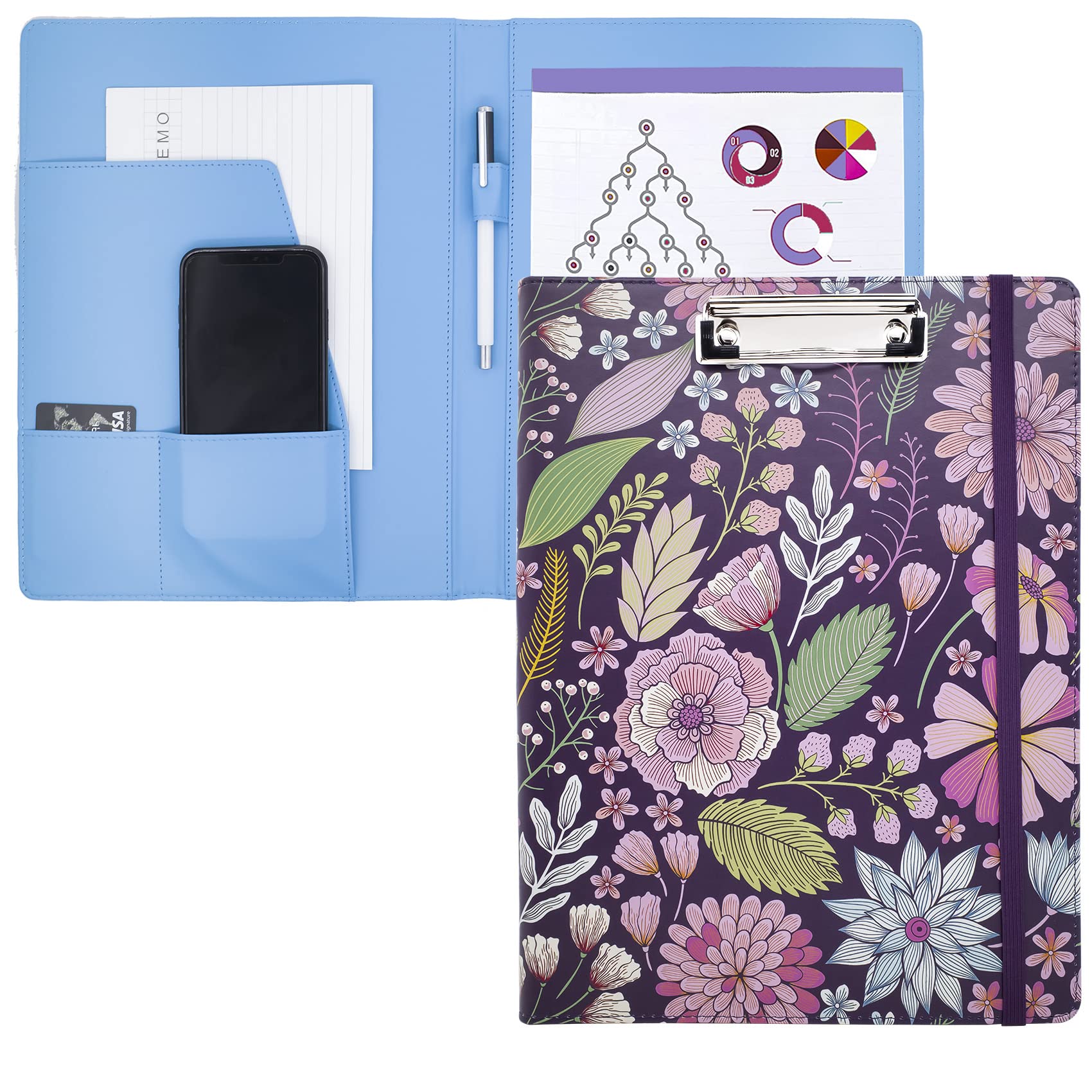 Portfolio Clipboard with Storage Leather Binder Nursing Clipboard Padfolio for Women Non-Plastic Clipboard -Cute Office Supplies Foldable Clipboard Perfect for Nurses