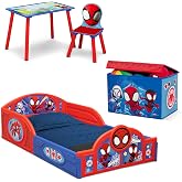 Delta Children - Marvel Spidey and His Amazing Friends 4-Piece Toddler Room-in-a-Box Set &ndash; Includes Sleep and Play Toddler Bed, Table, 1 Chair and Fabric Toy Box, Blue/Red