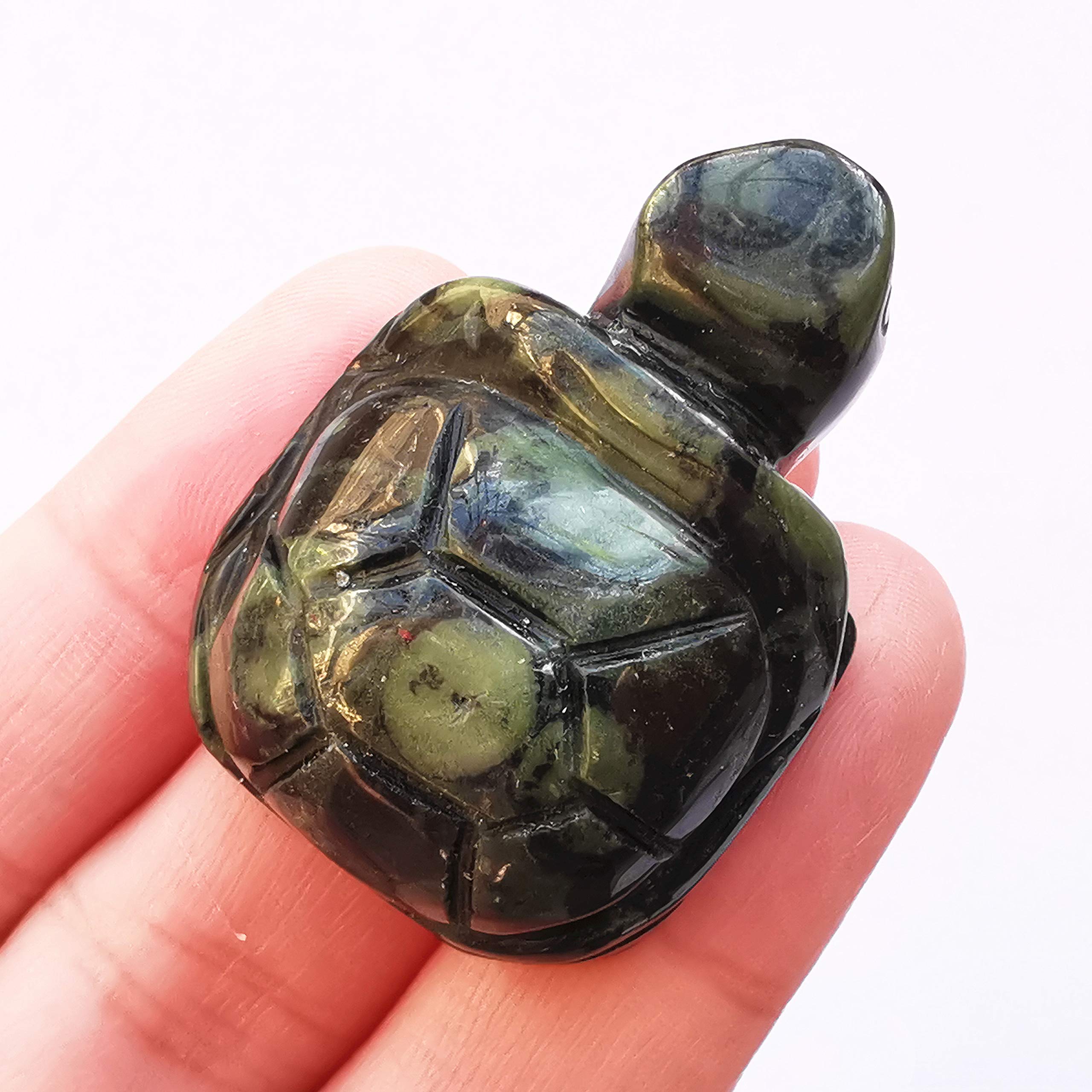 Manekieko Natural Kambaba Jasper Tortoise Crystals and Healing Stones, 35mm Carved Animal Collectible Sculpture Fengshui Healing Crystal