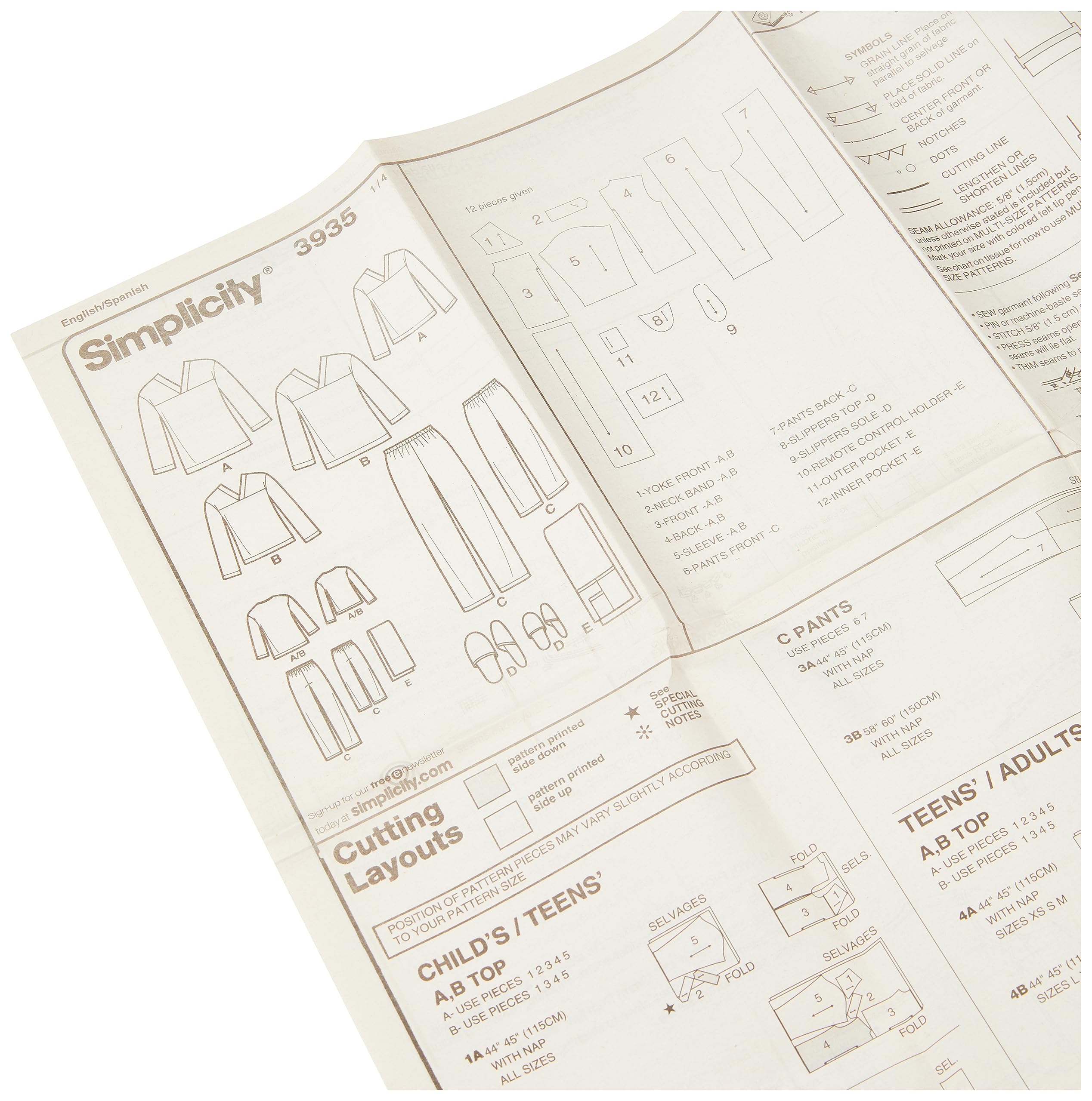 Simplicity Sewing Pattern 3935 Miss/Men/Child Sleepwear, A (XS-L/XS-XL)
