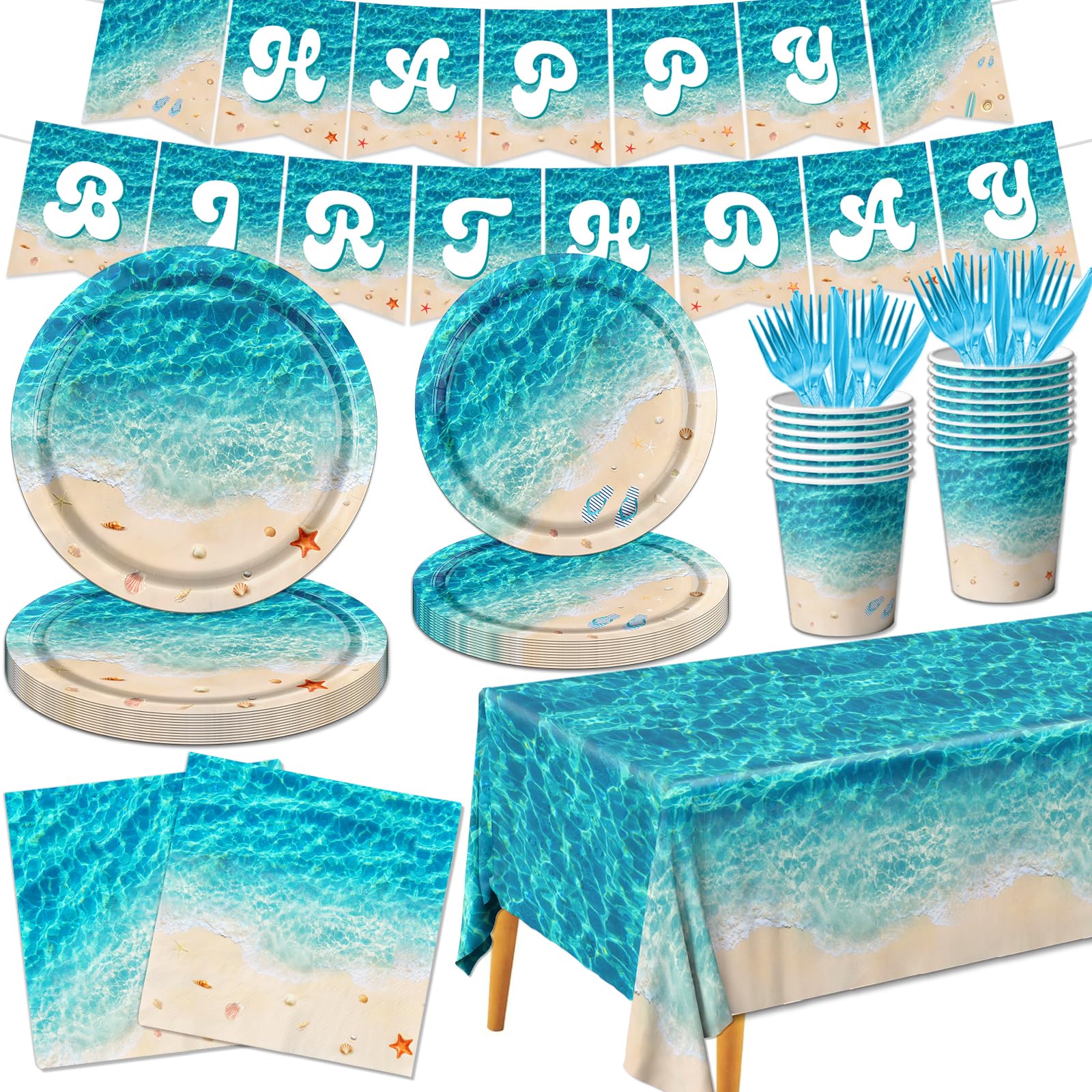 New 96Pcs Seashell Beach Party Decorations Starfish Plates