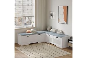 WTWEGMDGE L Shape Storage Bench, Kitchen Breakfast Nook Bench, L Shaped Bench,Backless Corner Bench Nook with Storage,for Entryway,Dining Room,Kitchen (White)
