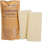 Bare Botanics 2 Pack White Heavy-Duty Exfoliating Shower Towels - 36" Extra Long to Reach All Places - Dead Skin Remover for Clear Skin - Machine Washable with Hang Loop - Vegan & Cruelty-Free