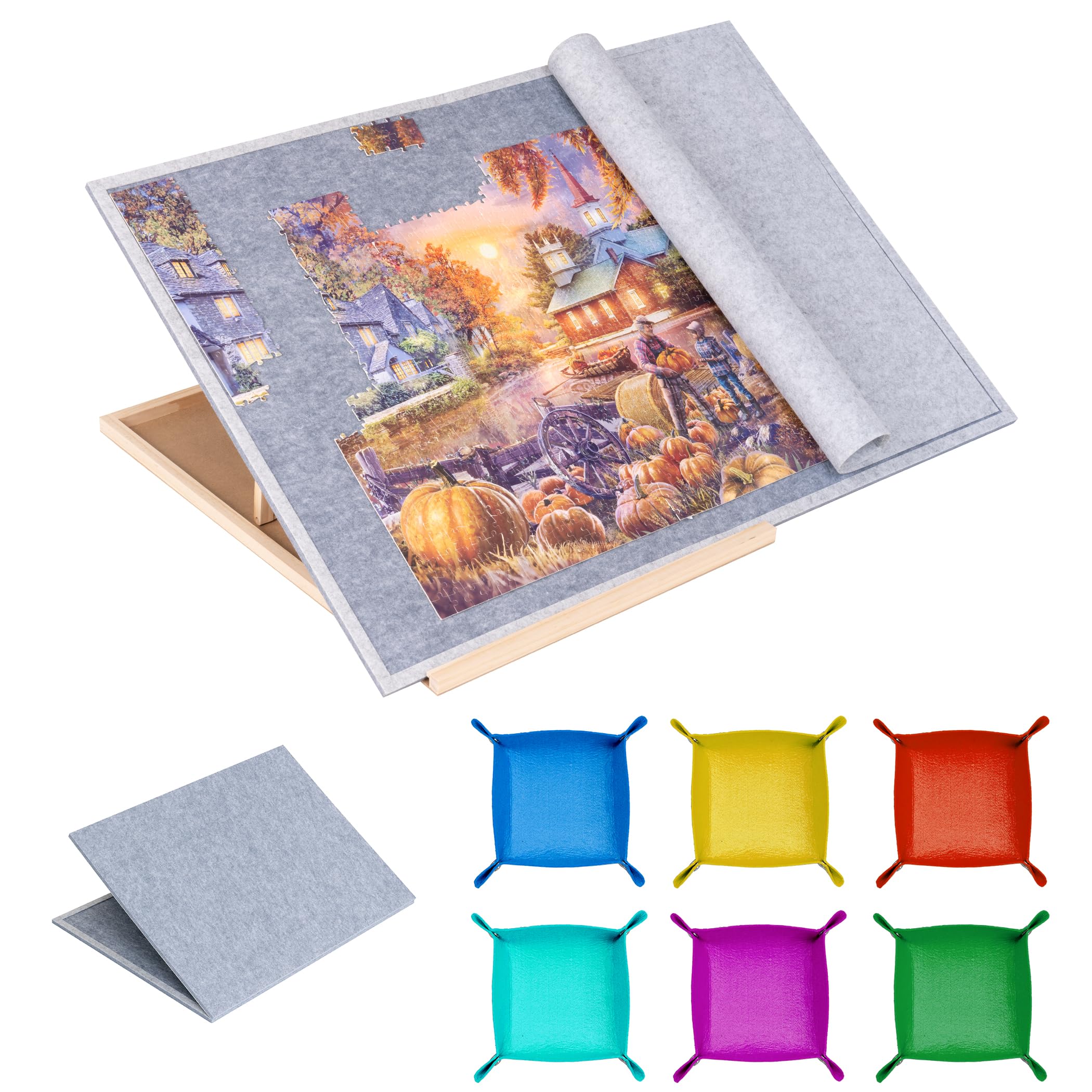Photo 1 of Tektalk Foldable Jigsaw Puzzle Board with 4 Angle Adjustable Bracket/Stand, Lightweight Portable Puzzle Mat Plateau with Wooden Easel, Foldaway Felt Puzzle Table, for Up to 1500 Pieces (Gray)