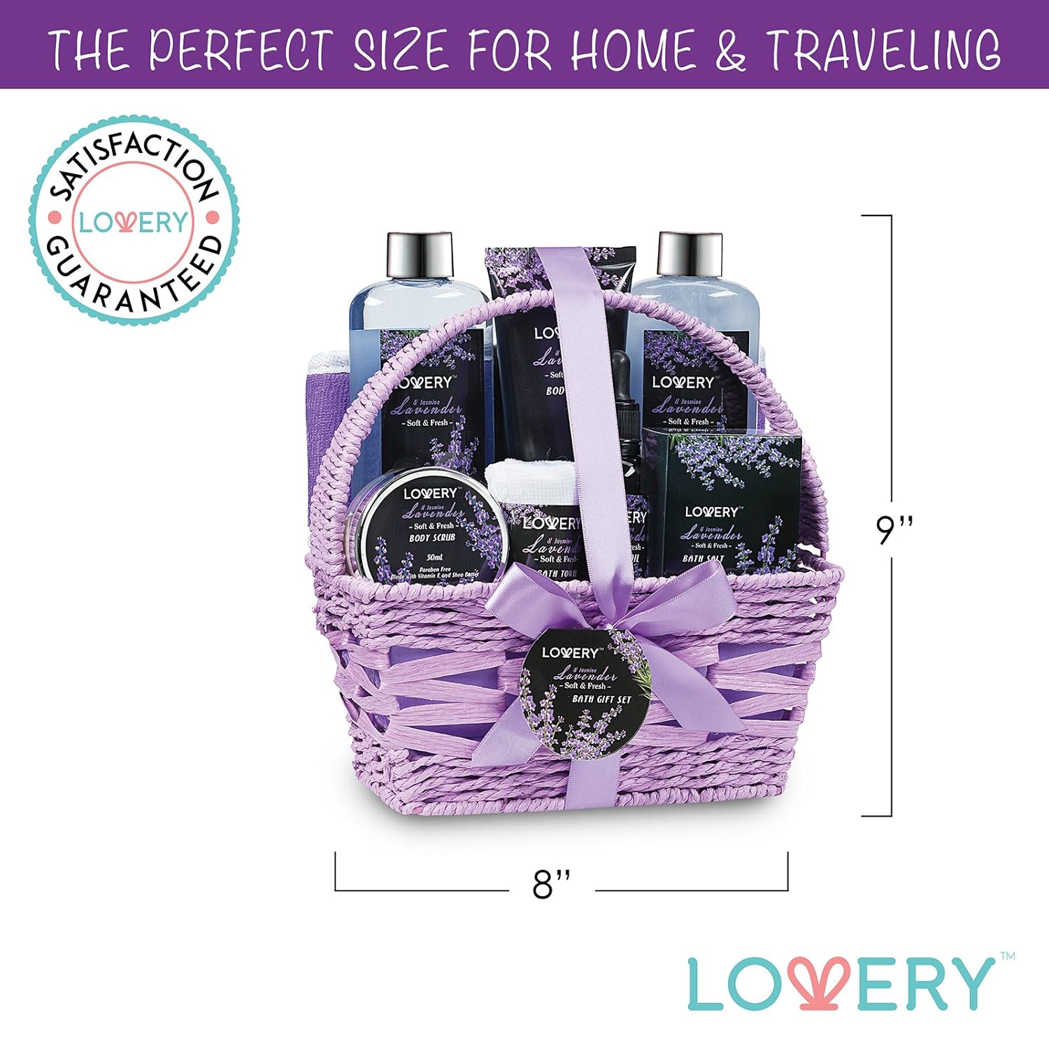 Home Spa Gift Basket, 9 Piece Bath & Body Set for Women and Men, Lavender & Jasmine Scent - Contains Shower Gel, Bubble Bath, Body Lotion, Bath Salt, Scrub, Massage Oil, Loofah & Basket: Baby