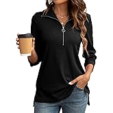 COSSEN Womens Tops Dressy Casual Shirt 3/4 Sleeve V Neck Business Casual Blouses Zipper Collar Women Polo Shirts