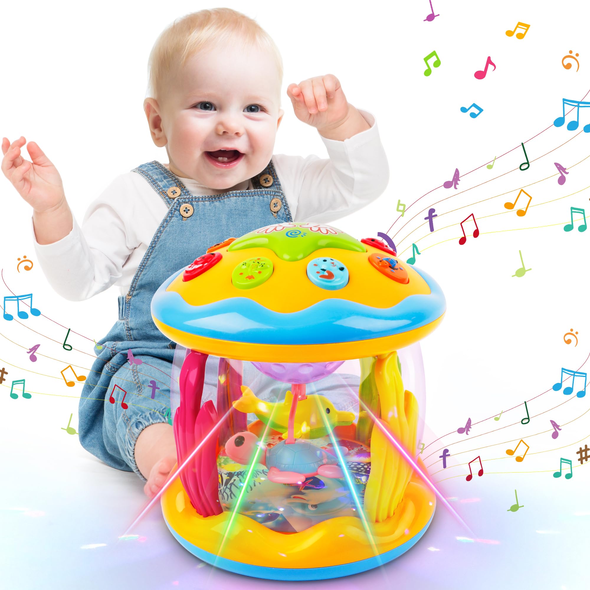 Photo 1 of M SANMERSEN Baby Boys Toys 6-12 Months, Babies Ocean Rotating Lights Up Musical Toys for 0-6 12-18 Months Newborn Infant Crawling Tummy Time Toys 1 2 3 Baby Gifts - Blue