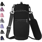 AceTreker 32 40 oz Water Bottle Carrier with Strap, Neoprene Water Bottle Sleeve Bag with 2 Pockets Insulated Flask Sling Holder for Walking Hiking Gym
